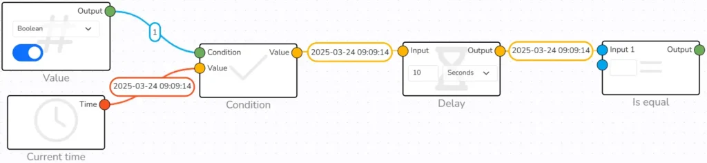 Maths and functionality update 3 Delay Node with Current Time Node as example